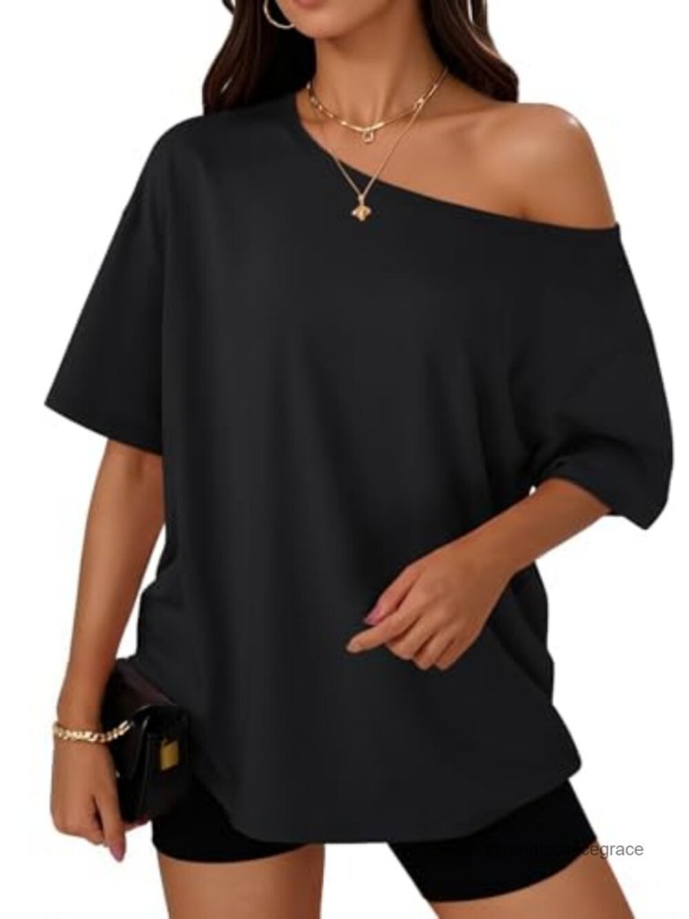 Oversized Off Shoulder Short Sleeve Summer T-Shirt Loose Casual Top